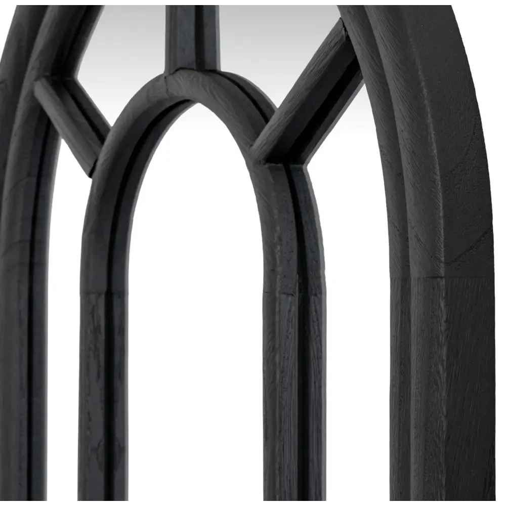 Tall Arched Wood Window Mirror 170cm Black - Mirrors