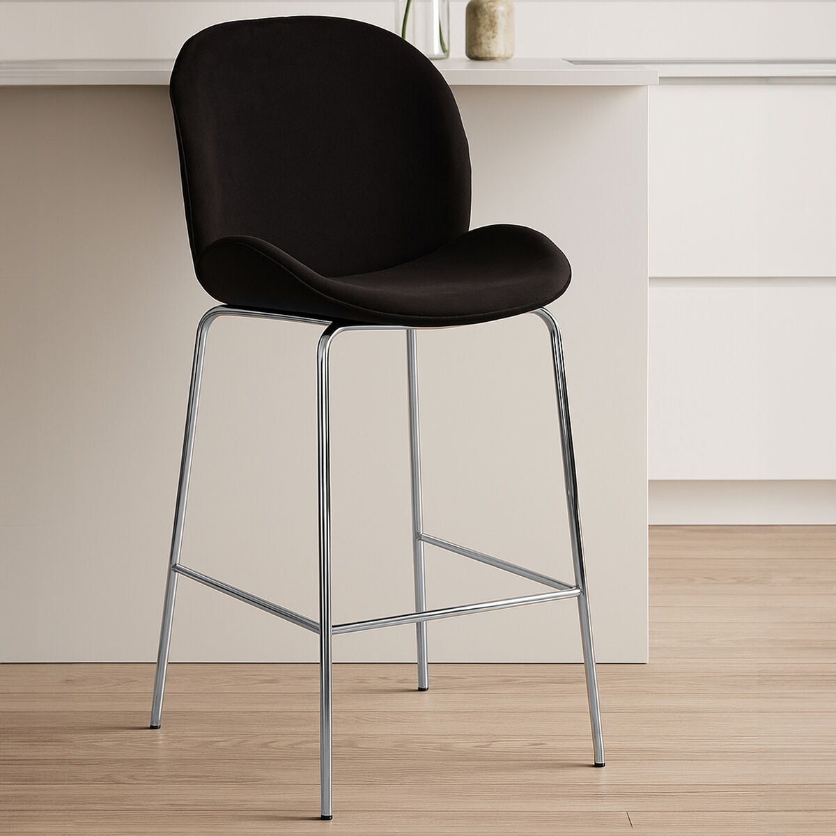 Tamzin black velvet bar chair with sleek chrome metal frame perfect for stylish bar seating