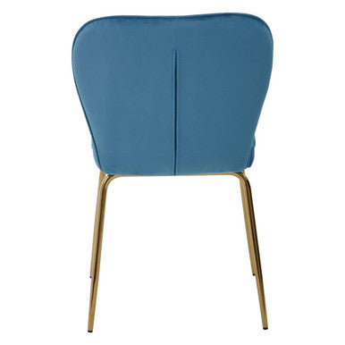 Tamzin blue velvet tapered back dining chair with blue seat and gold metal legs for stylish dining rooms