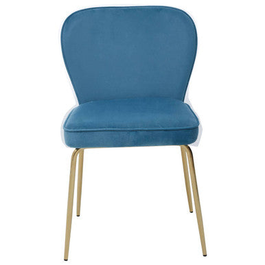 Tamzin blue velvet tapered dining chair with blue seat and gold-tone metal legs for stylish seating