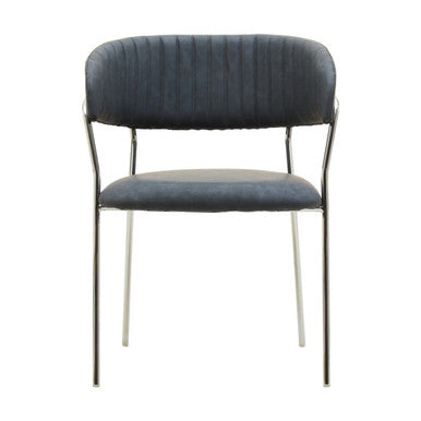 Dark grey leather effect tamzin dining chair with ribbed backrest and sleek chrome metal frame