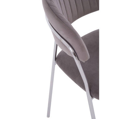 Gray upholstered tamzin mink channel dining chair with sleek modern design and mink channel chrome finish legs