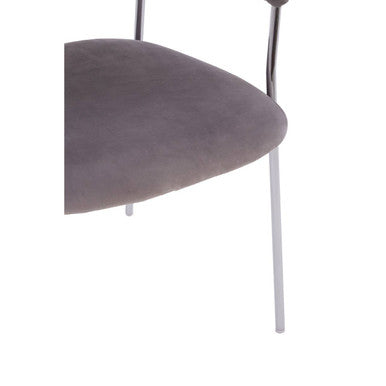 Tamzin mink channel dining chair with sleek curved gray upholstered seat and mink channel chrome finish legs