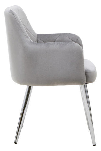 Gray velvet tamzin mink velvet splayed dining chair with chrome legs and cushioned seat for extra comfort