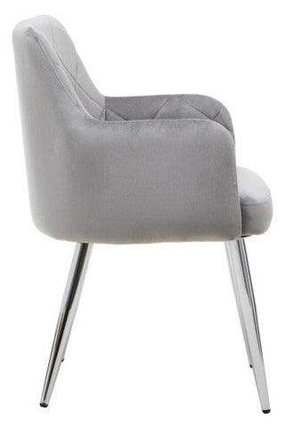 Gray velvet tamzin mink velvet splayed dining chair with chrome legs and cushioned seat for extra comfort