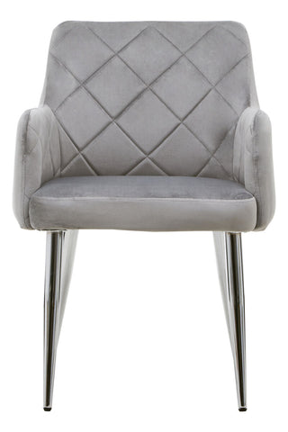 Gray velvet tamzin mink velvet splayed dining chair with diamond quilted back and chrome legs