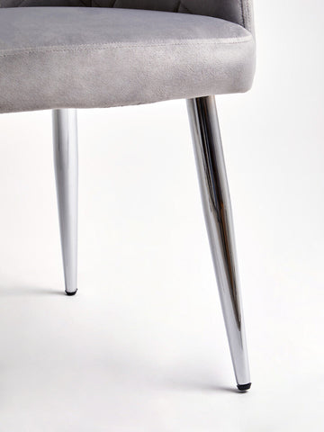 Gray velvet splayed dining chair with sleek chrome legs from tamzin mink velvet collection in mink velvet splayed style