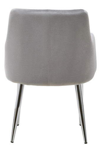 Gray tamzin mink velvet splayed dining chair with sleek chrome legs and soft mink velvet upholstery