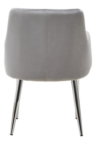 Gray tamzin mink velvet splayed dining chair with sleek chrome legs and soft mink velvet upholstery