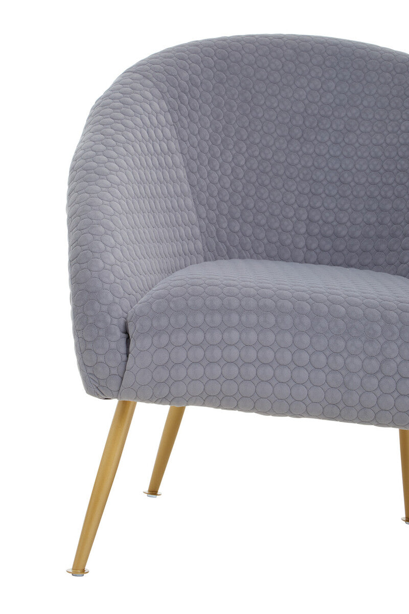 Tania grey occasional chair with gray quilted upholstery and slender gold legs perfect as a grey occasional chair