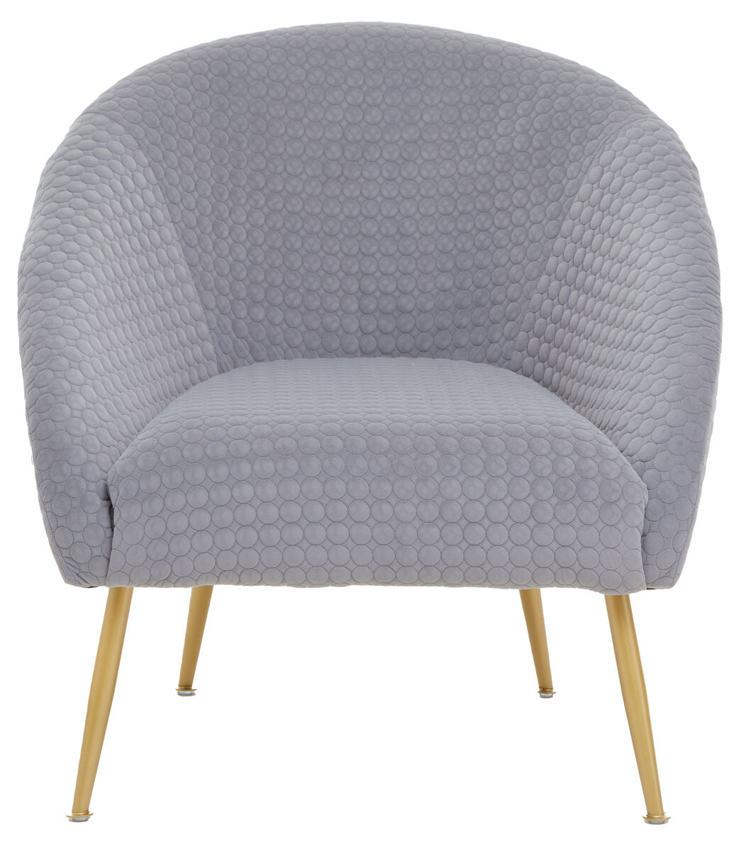 Tania grey occasional chair with grey quilted honeycomb upholstery and slender gold-tone metal legs for style and comfort