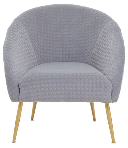Tania grey occasional chair with grey quilted honeycomb upholstery and slender gold-tone metal legs for style and comfort