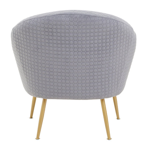 Tania grey occasional chair with grey quilted honeycomb fabric and slender gold-tone legs perfect for living rooms