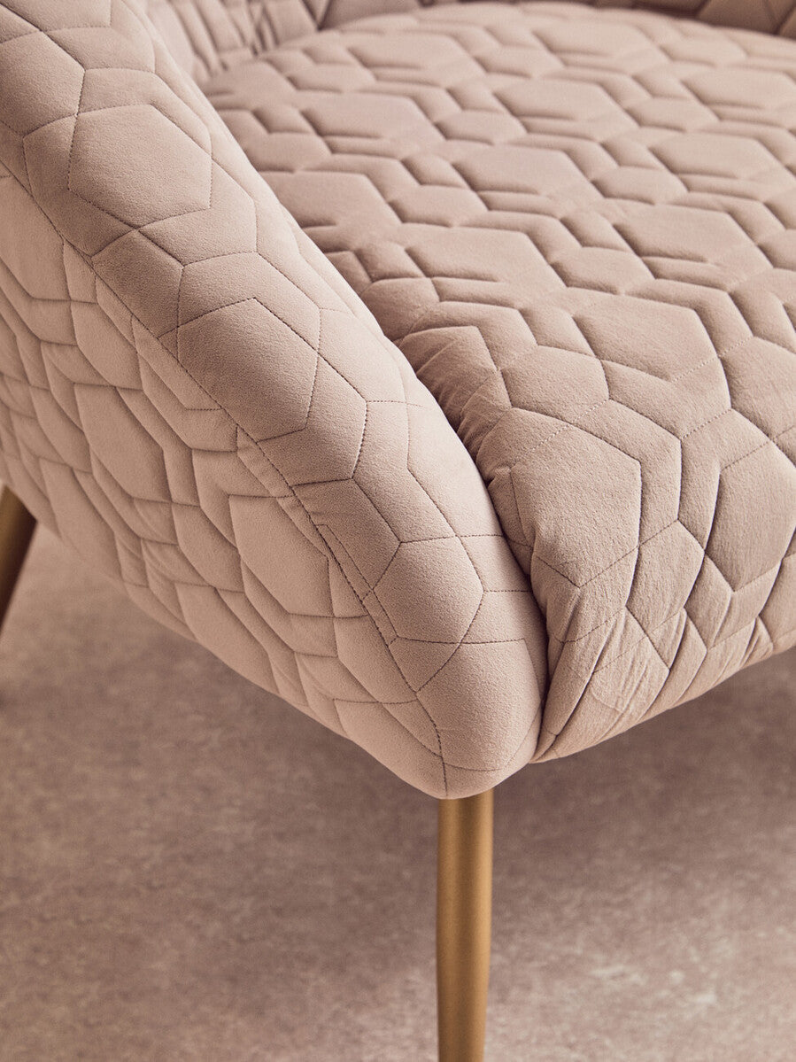 Beige quilted velvet natural occasional chair with gold-tone legs perfect as an occasional chair