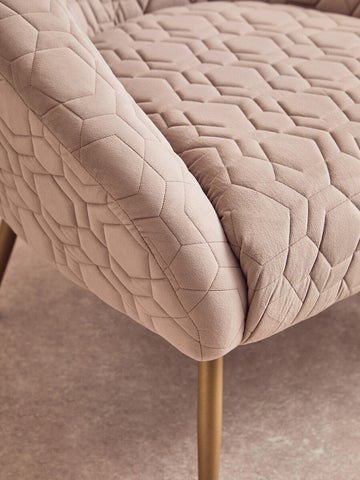 Beige quilted velvet natural occasional chair with gold-tone legs perfect as an occasional chair