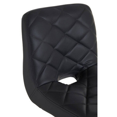 Black quilted grey faux leather motorcycle seat with diamond stitching and central cutout for tara grey faux bar chair