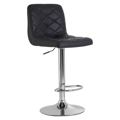 Tara grey faux leather bar chair with black quilted seat and chrome base perfect as a faux leather bar stool