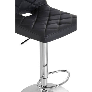 Black quilted grey faux leather bar stool with chrome base and footrest from tara grey faux collection