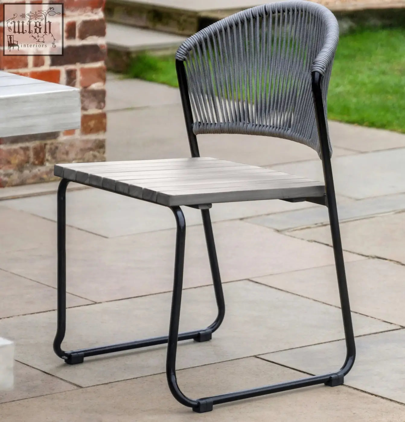 Taranto dining chair x 2 with gray woven resin seat and sleek black metal frame perfect for dining room use