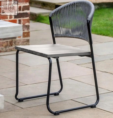 Taranto dining chair x 2 with gray woven resin seat and sleek black metal frame perfect for dining room use