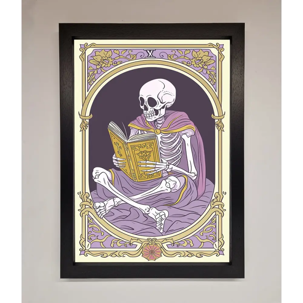 Tarot Skeleton Reader Framed Print - A3 (29.7 x 42 cm) / Black - Framed Print
