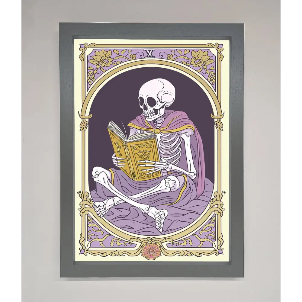 Tarot Skeleton Reader Framed Print - A3 (29.7 x 42 cm) / Dark Grey - Framed Print