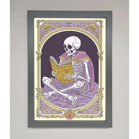 Tarot Skeleton Reader Framed Print - A3 (29.7 x 42 cm) / Dark Grey - Framed Print