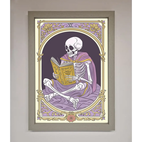 Tarot Skeleton Reader Framed Print - A3 (29.7 x 42 cm) / Grey - Framed Print