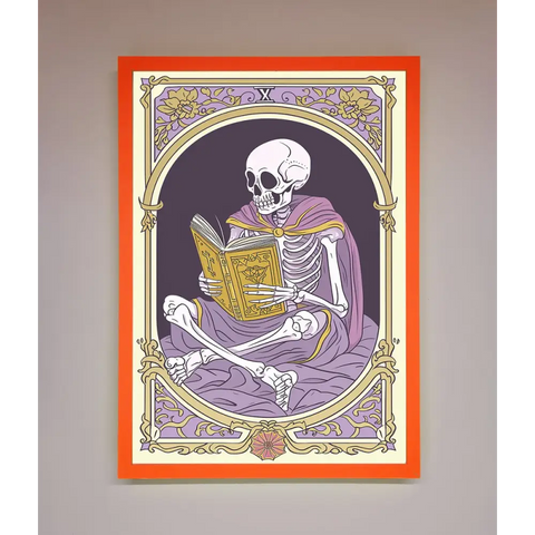 Tarot Skeleton Reader Framed Print - A3 (29.7 x 42 cm) / Neon Orange - Framed Print