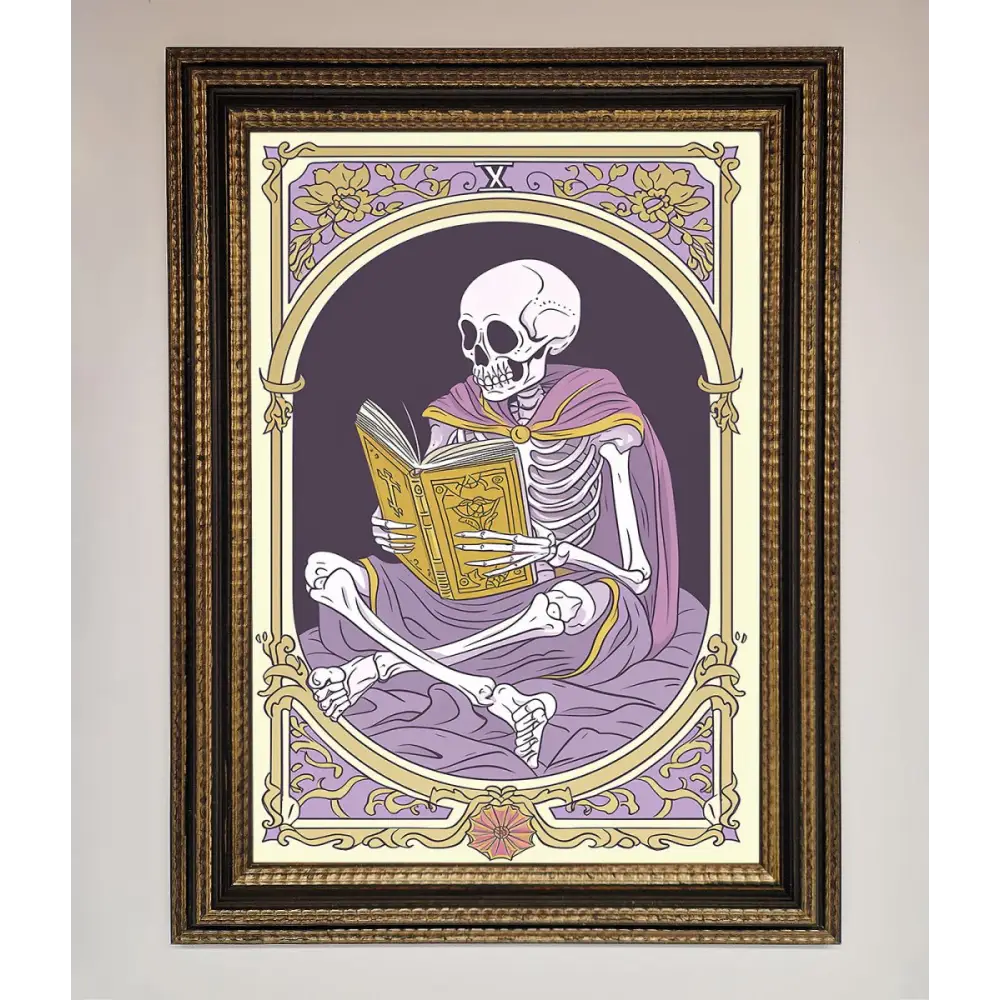 Tarot Skeleton Reader Framed Print - A3 (29.7 x 42 cm) / Ornate Gold Black - Framed Print