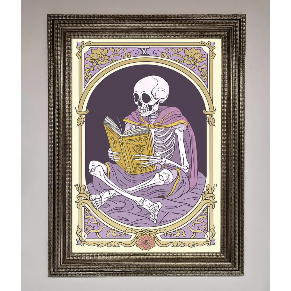Tarot Skeleton Reader Framed Print - A3 (29.7 x 42 cm) / Ornate Silver - Framed Print