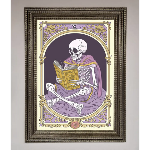 Tarot Skeleton Reader Framed Print - A3 (29.7 x 42 cm) / Ornate Silver - Framed Print