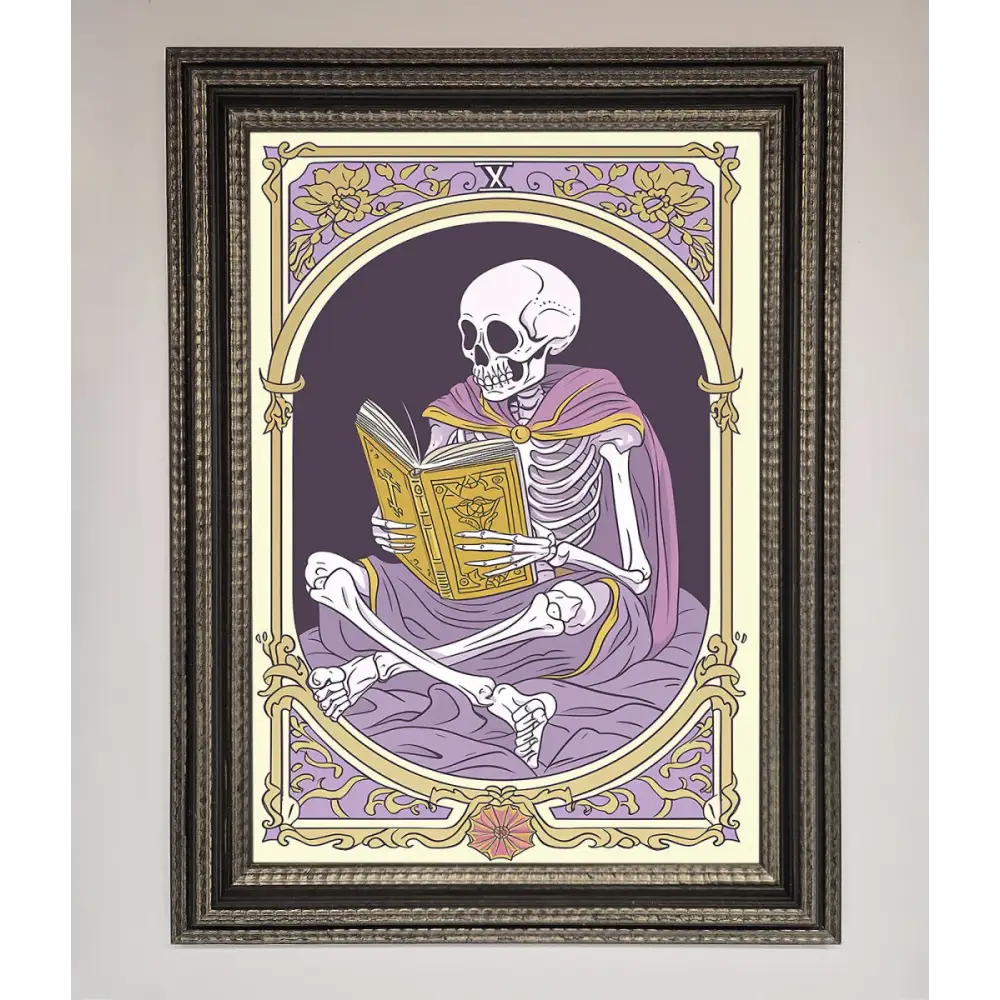 Tarot Skeleton Reader Framed Print - A3 (29.7 x 42 cm) / Ornate Silver Black - Framed Print