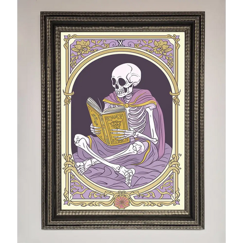 Tarot Skeleton Reader Framed Print - A3 (29.7 x 42 cm) / Ornate Silver Black - Framed Print