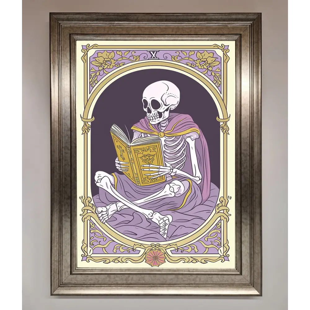 Tarot Skeleton Reader Framed Print - A3 (29.7 x 42 cm) / Silver - Framed Print