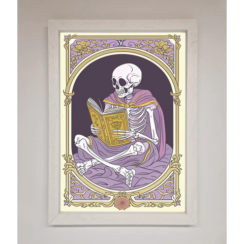 Tarot Skeleton Reader Framed Print - A3 (29.7 x 42 cm) / White - Framed Print
