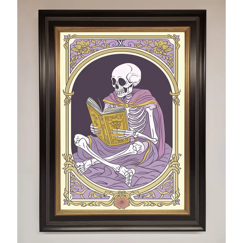 Tarot Skeleton Reader Framed Print - B0 (100 x 141 cm) / Black Gold - Framed Print