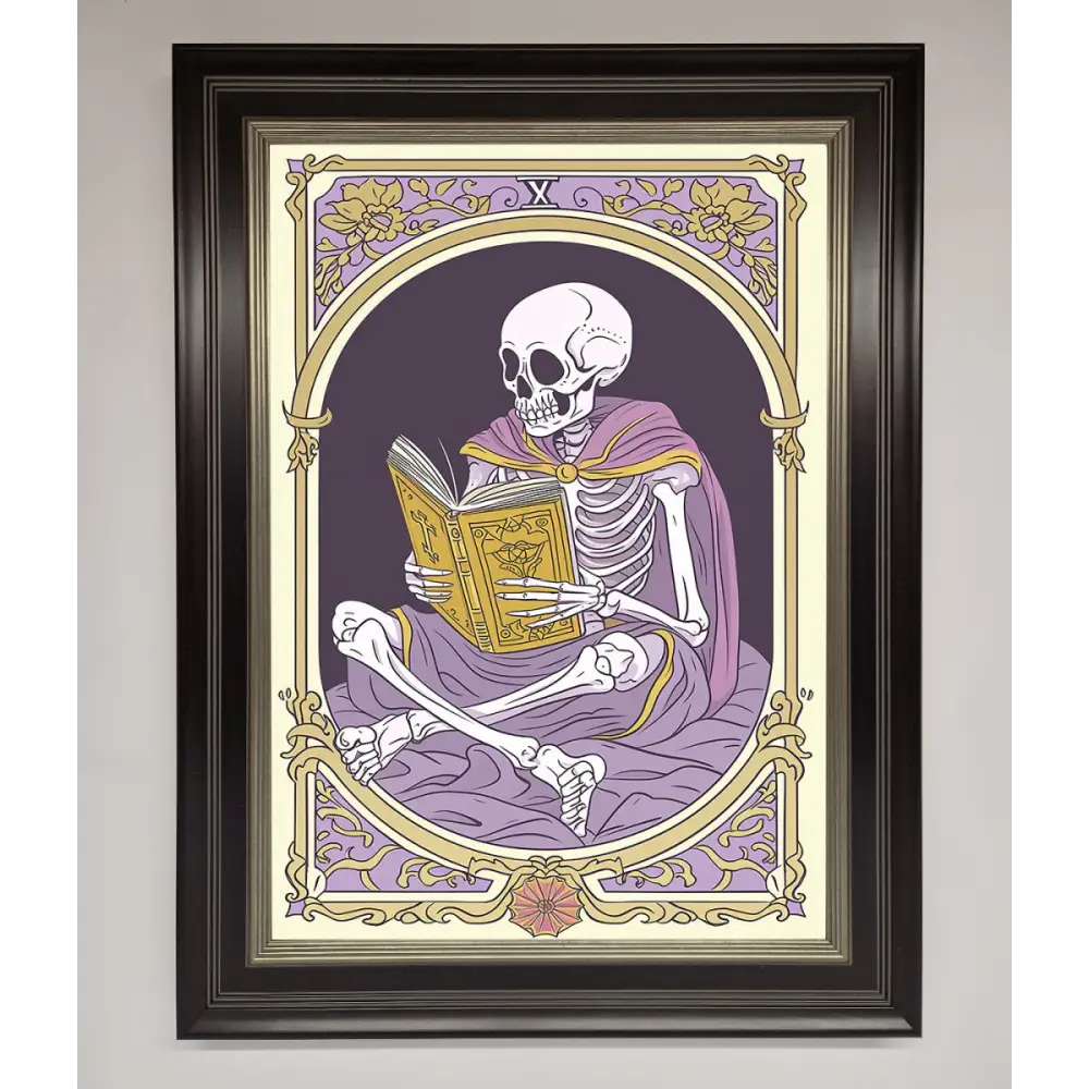 Tarot Skeleton Reader Framed Print - B0 (100 x 141 cm) / Black Silver - Framed Print