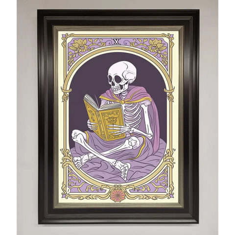Tarot Skeleton Reader Framed Print - B0 (100 x 141 cm) / Black Silver - Framed Print