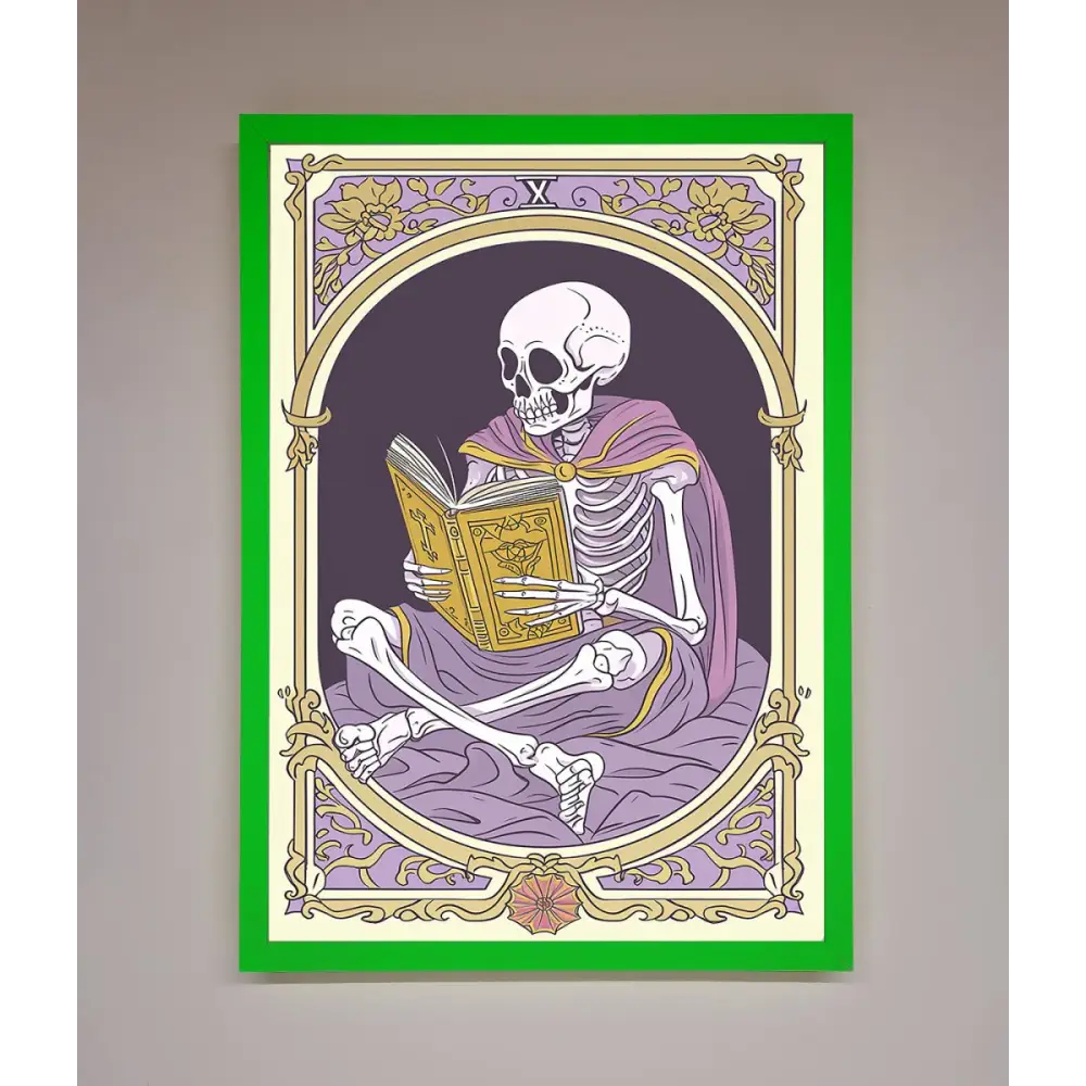 Tarot Skeleton Reader Framed Print - B0 (100 x 141 cm) / Neon Dark Green - Framed Print