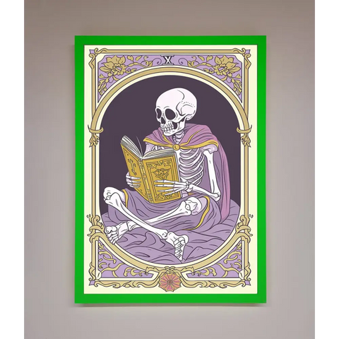Tarot Skeleton Reader Framed Print - B0 (100 x 141 cm) / Neon Dark Green - Framed Print