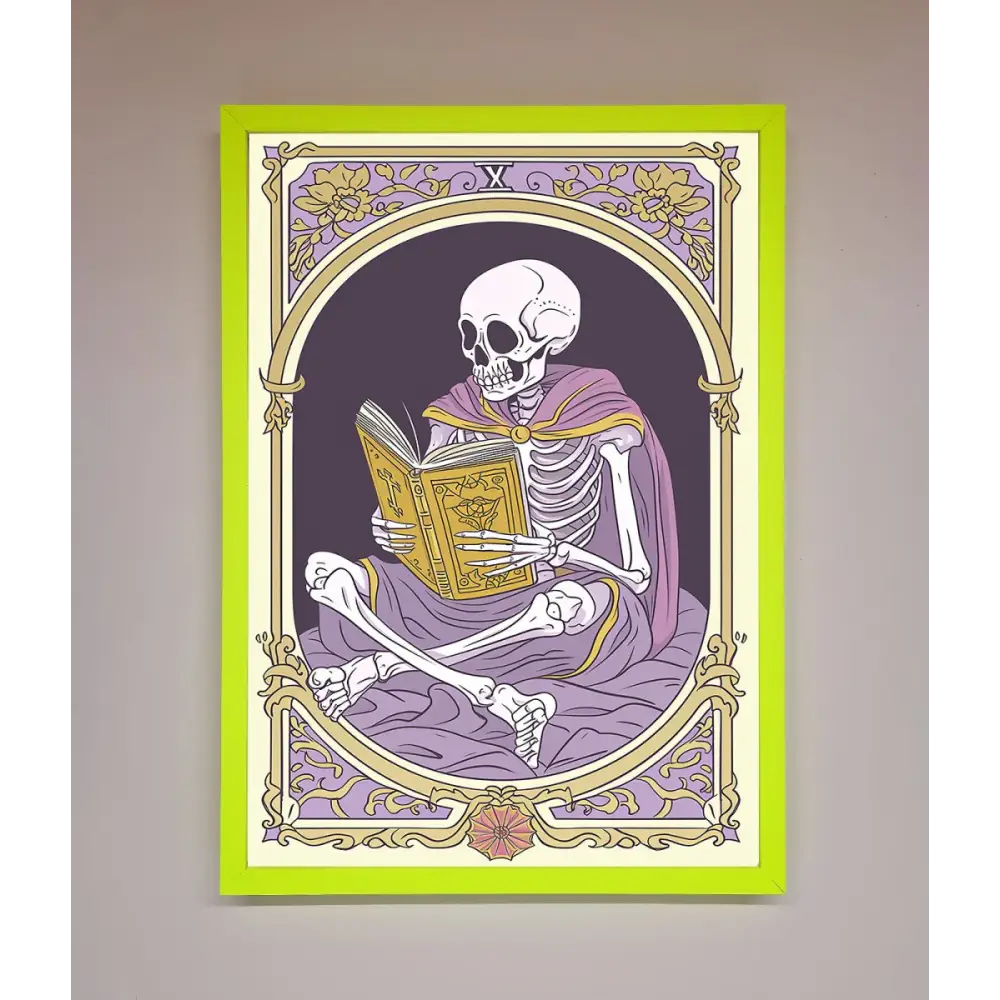 Tarot Skeleton Reader Framed Print - B0 (100 x 141 cm) / Neon Green - Framed Print
