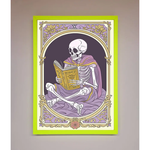 Tarot Skeleton Reader Framed Print - B0 (100 x 141 cm) / Neon Green - Framed Print