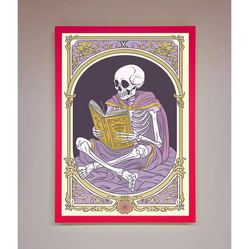 Tarot Skeleton Reader Framed Print - B0 (100 x 141 cm) / Neon Pink - Framed Print
