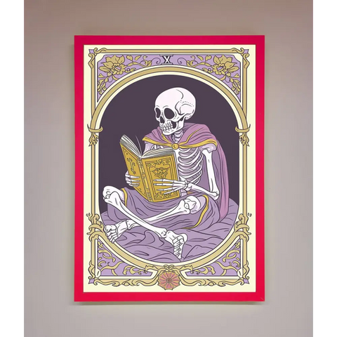 Tarot Skeleton Reader Framed Print - B0 (100 x 141 cm) / Neon Pink - Framed Print