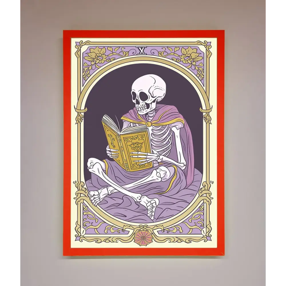 Tarot Skeleton Reader Framed Print - B0 (100 x 141 cm) / Neon Red - Framed Print