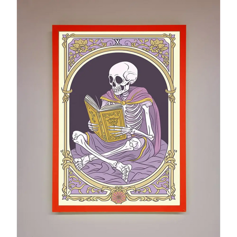 Tarot Skeleton Reader Framed Print - B0 (100 x 141 cm) / Neon Red - Framed Print