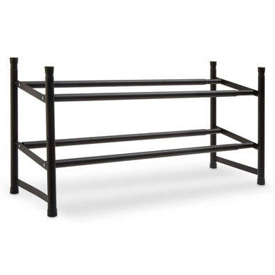 Black metal Tavia two tier shoe rack with minimalist design perfect for organizing shoes neatly