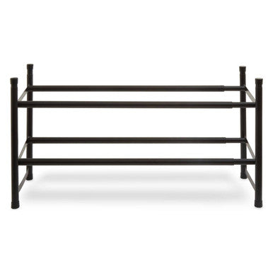 Tavia two tier black metal shoe rack with three horizontal shelves for organized shoe storage
