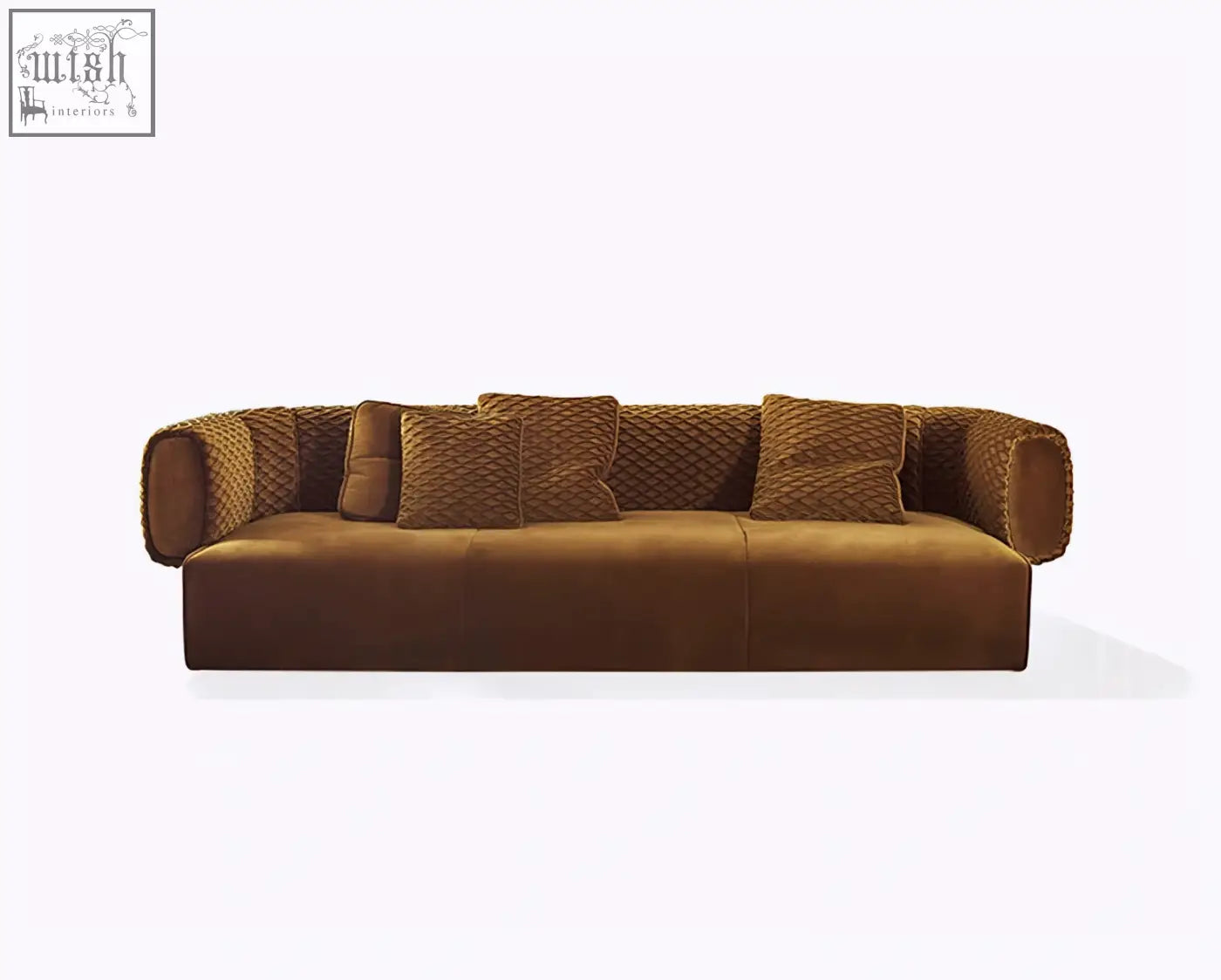 Brown velvet taylor two seater sofa with quilted backrest and matching throw pillows offer financing available
